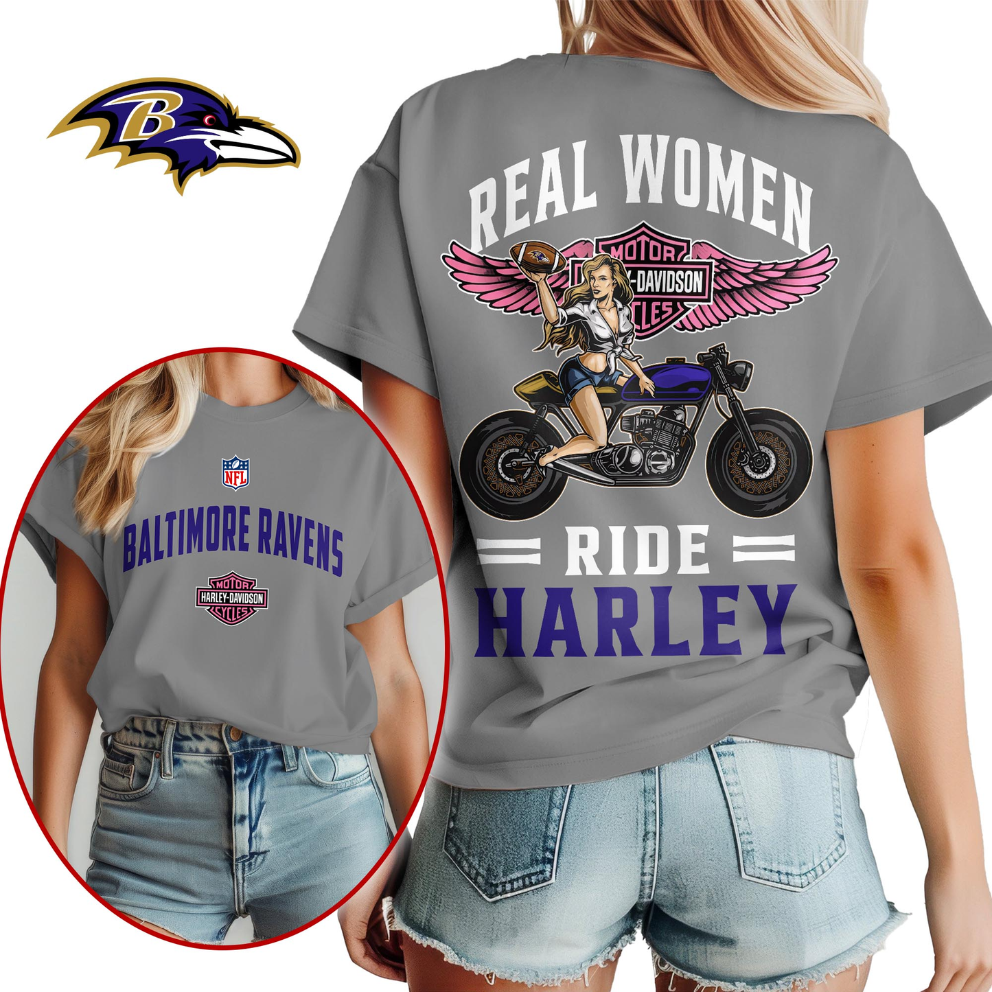 BR Premium NFL Real Women Ride Harley 3D Shirt DDT CTND