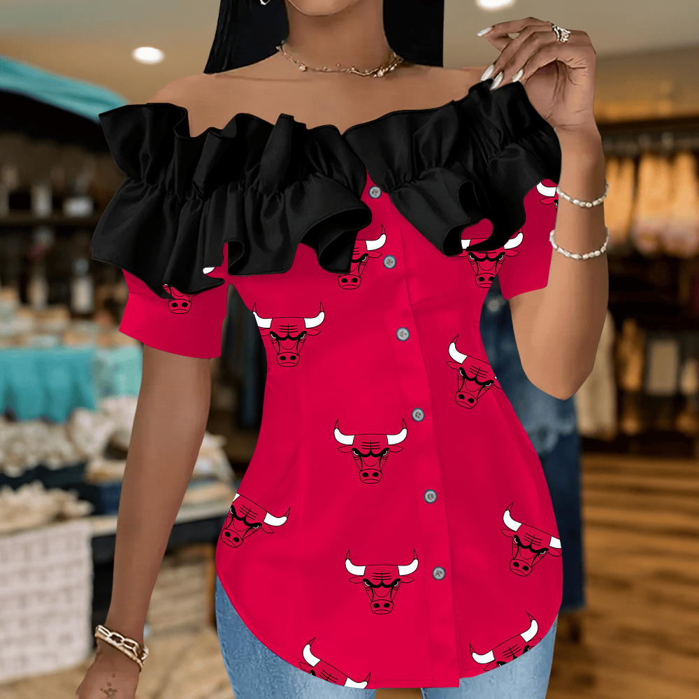 CB Premium NBA Women Ruffle Off-Shoulder Blouse DDT CTND