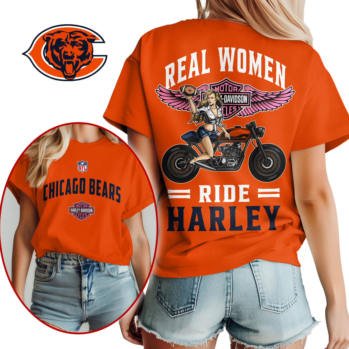 CHI Premium NFL Real Women Ride Harley 3D Shirt DDT CTND
