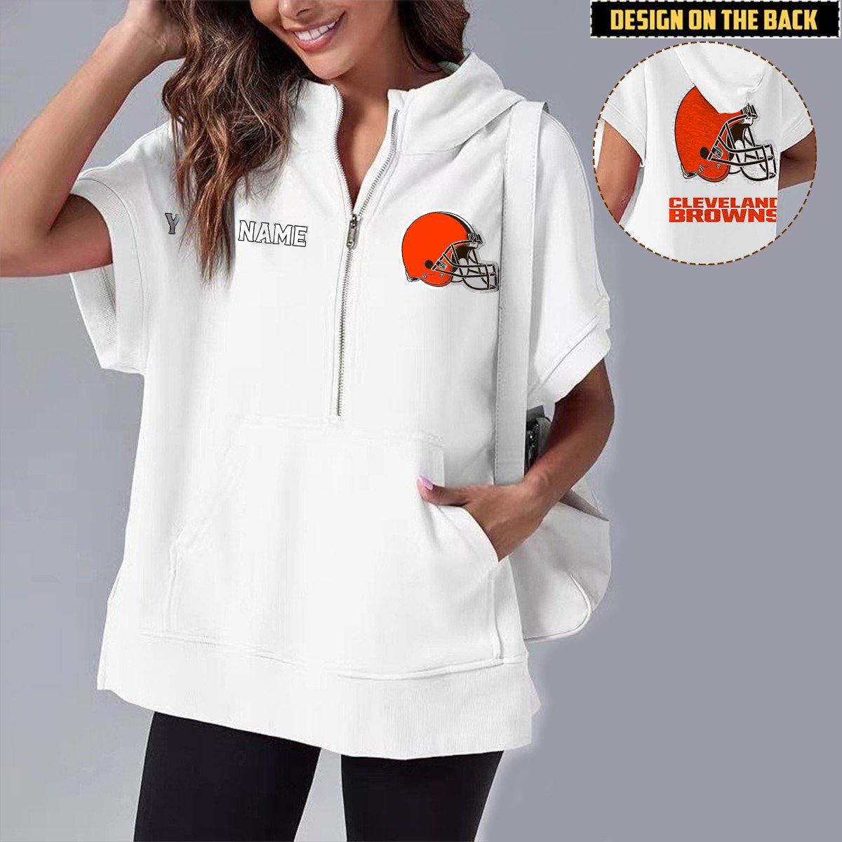 CLE x NFL Short Sleeve Zip Hoodie DATND TANTD