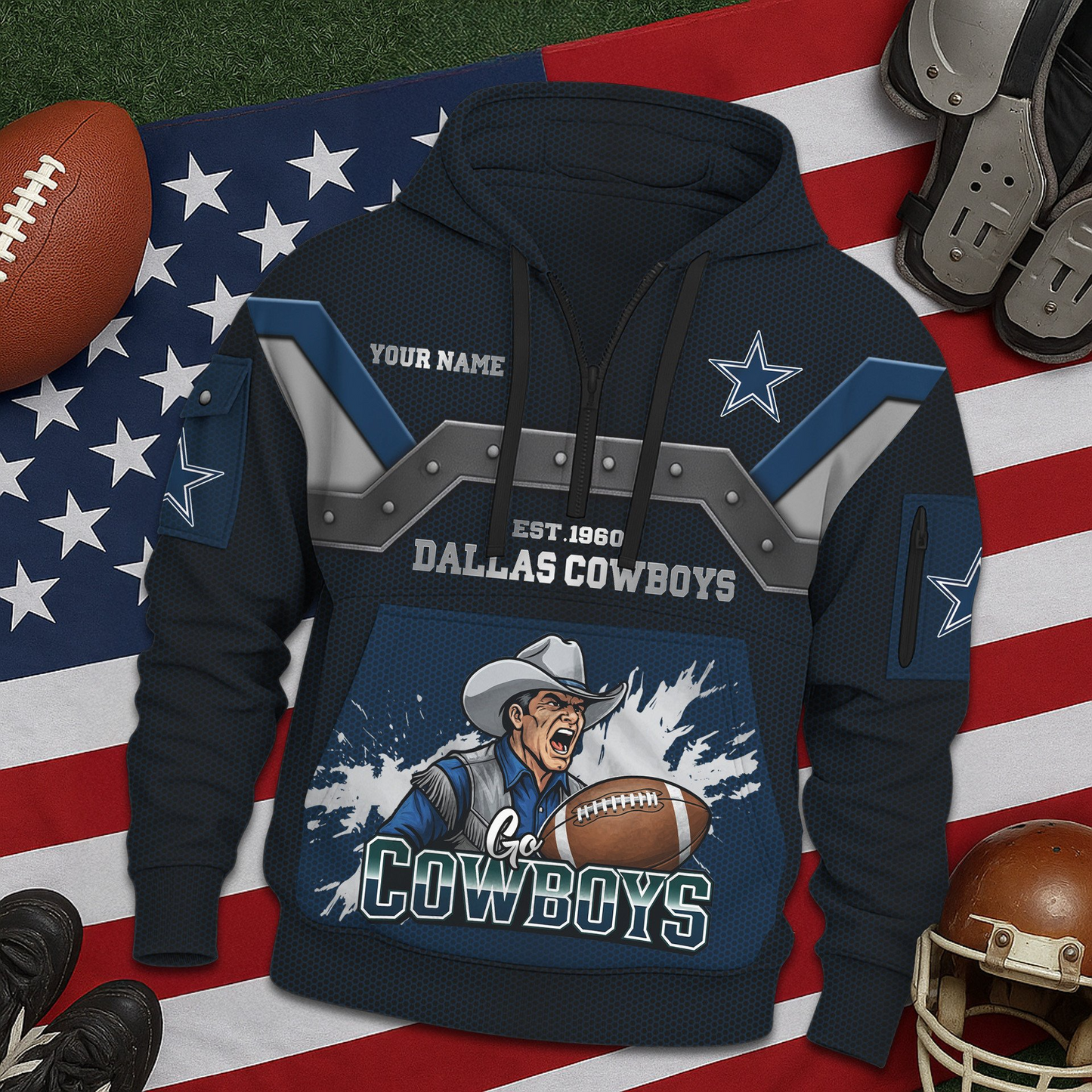 DC Premium NFL 3D Half Zip Hoodie DDT NTL