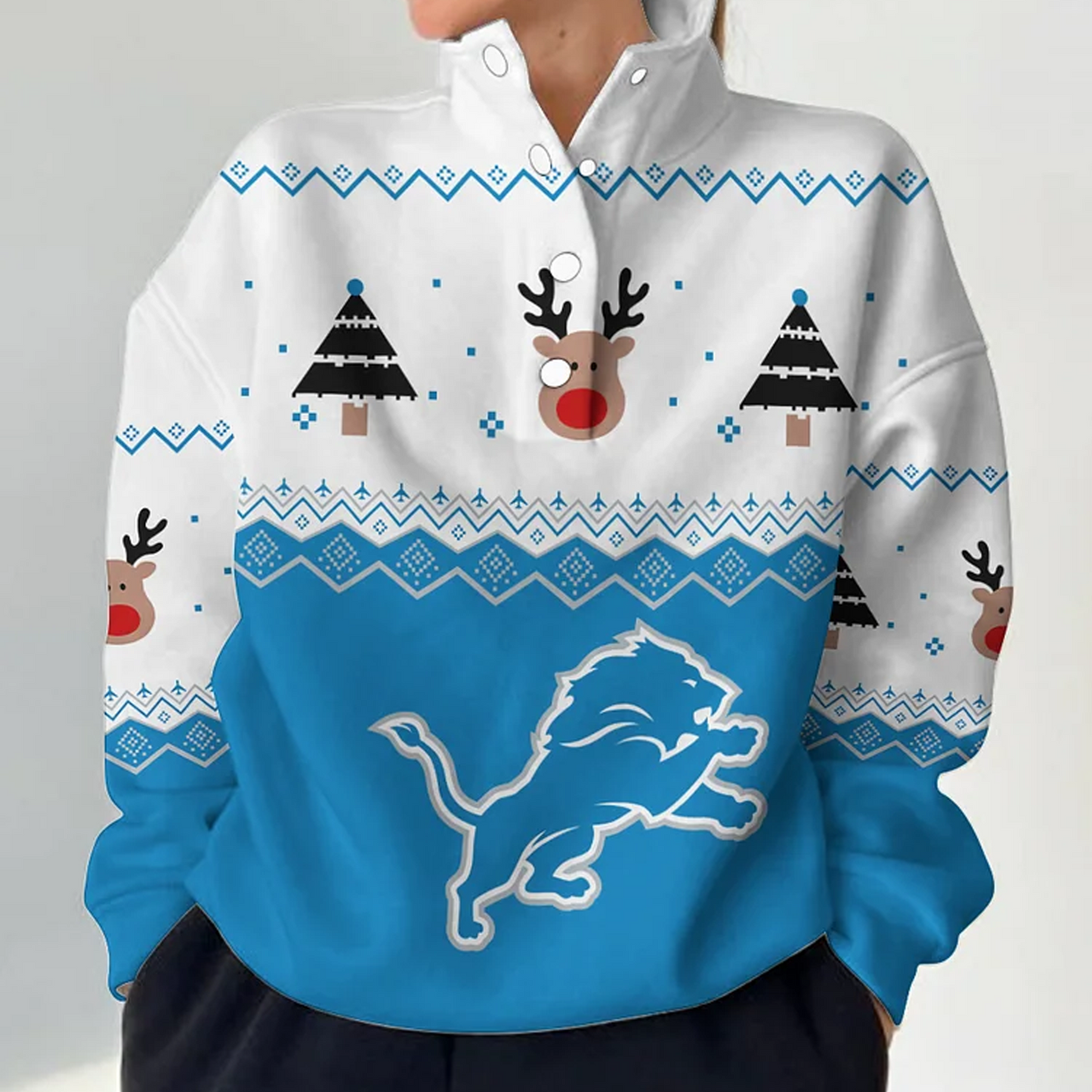 DET X NFL Women's Outdoor Casual Stand Collar Long Sleeve Pullover DATND THUONGNH