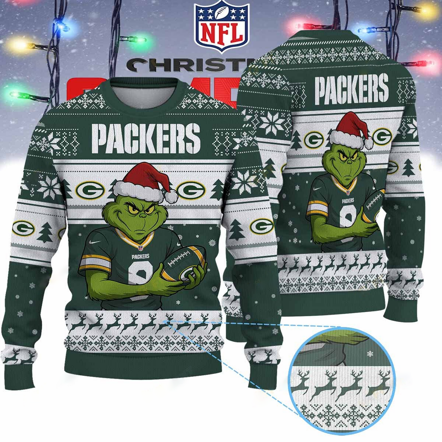GB X NFL Grinch Jersey Premium Ugly Sweater Xmas DATND THUONGNH