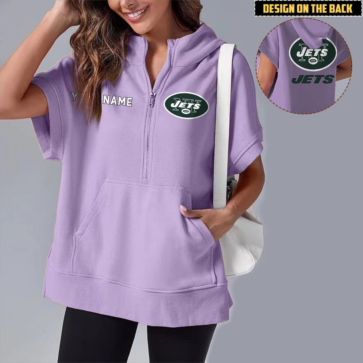 NYJ x NFL Short Sleeve Zip Hoodie DATND TANTD