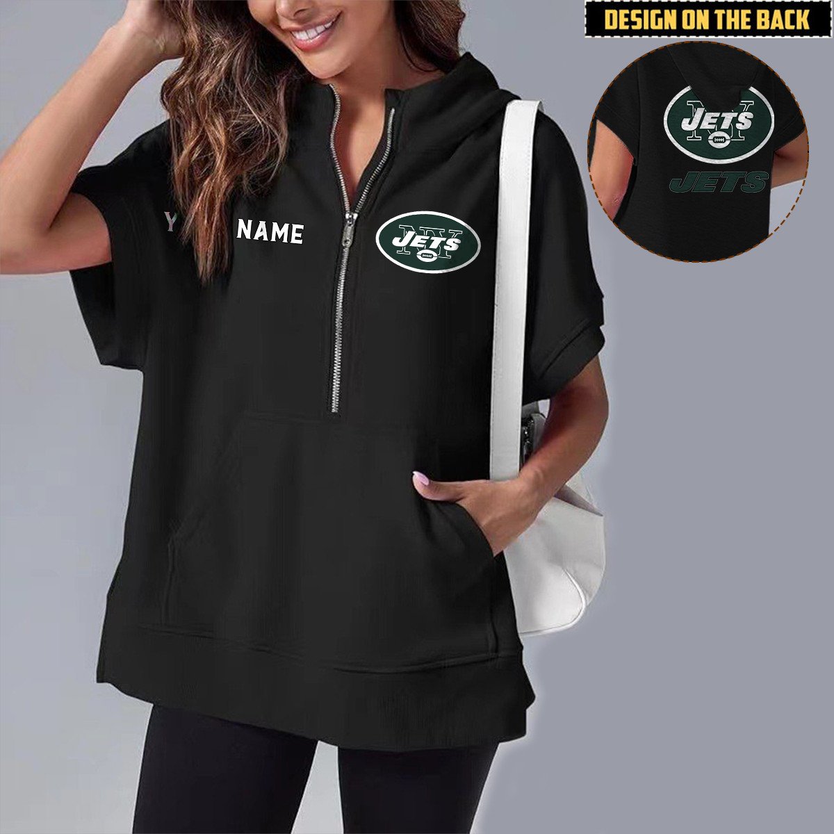 NYJ x NFL Short Sleeve Zip Hoodie DATND TANTD