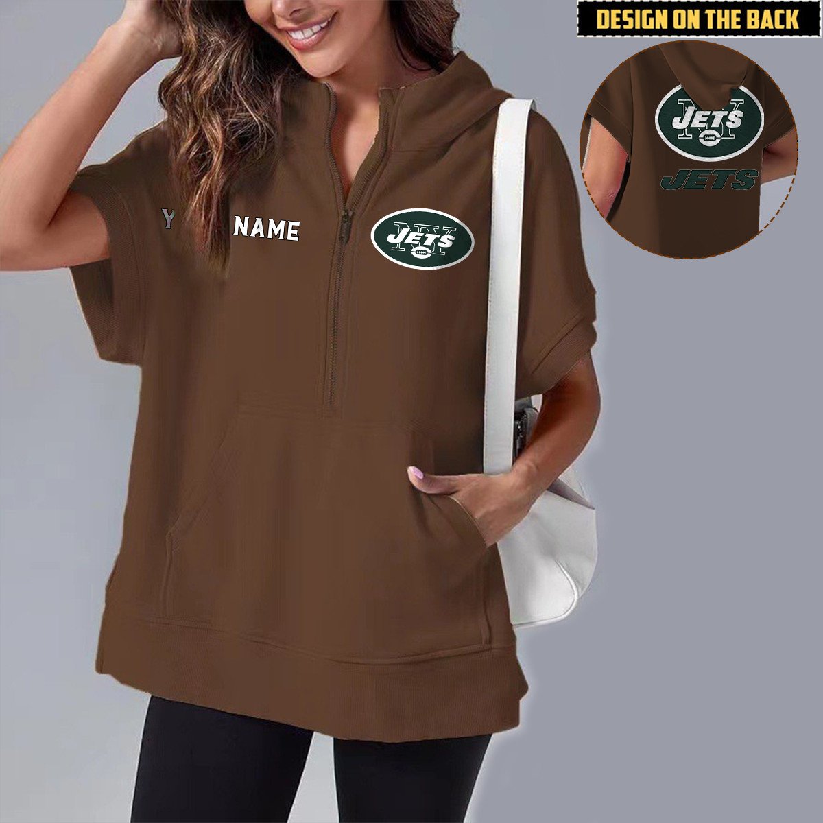 NYJ x NFL Short Sleeve Zip Hoodie DATND TANTD