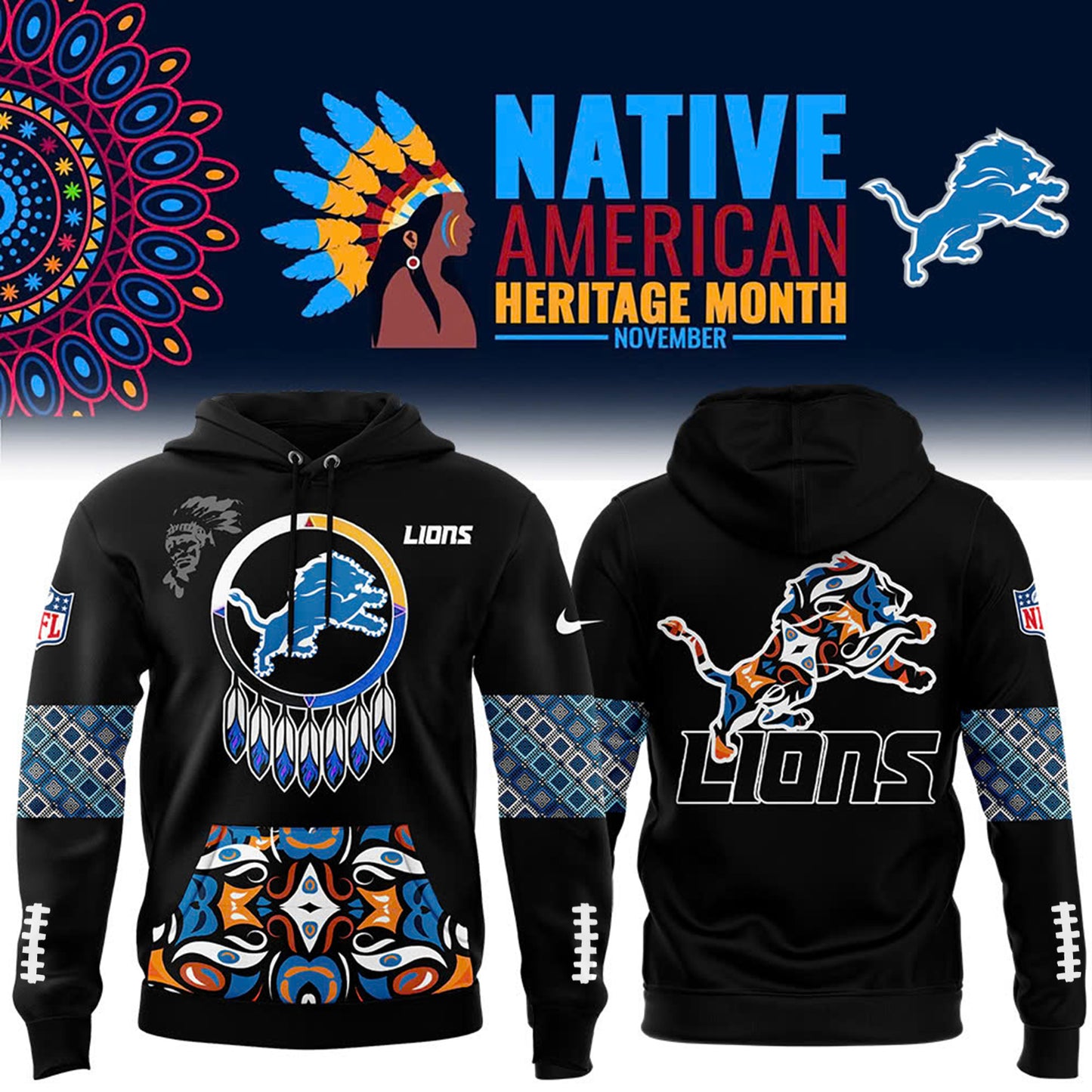 Native American Heritage Month Premium NFL X DET Hoodie NDT NHM