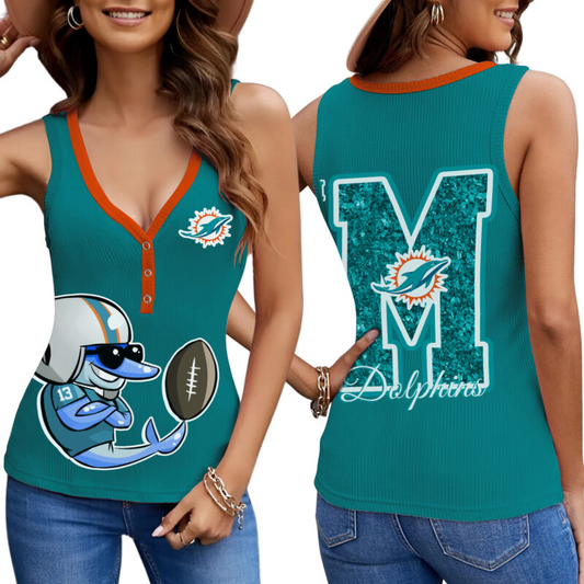PREMIUM NFL X MIA Women V-Neck Ribbed Tank Top NDT NHM