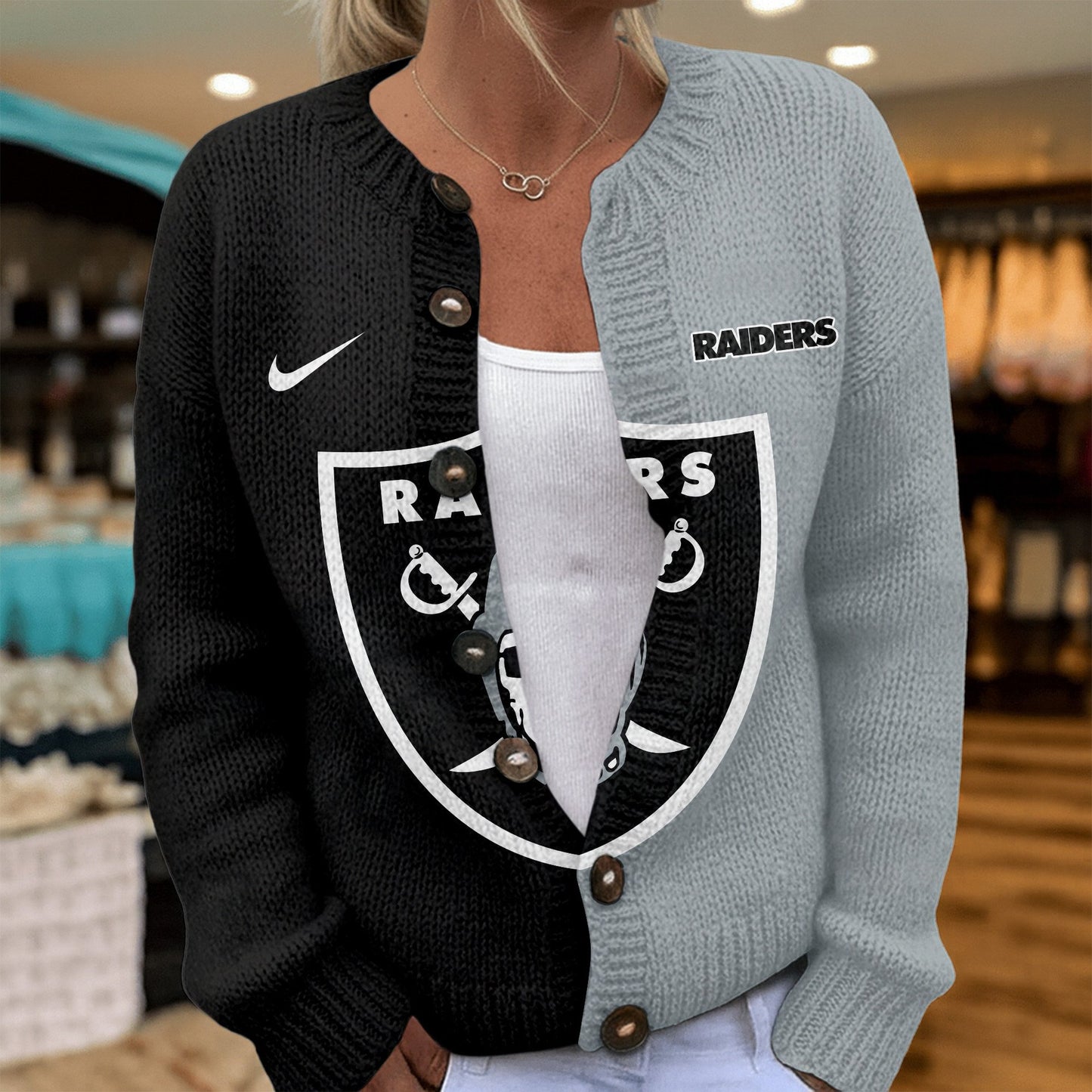 Premium NFL X LV Smart Woman Love Football Cozy Split Knit Cardigan V2 NDT NHM