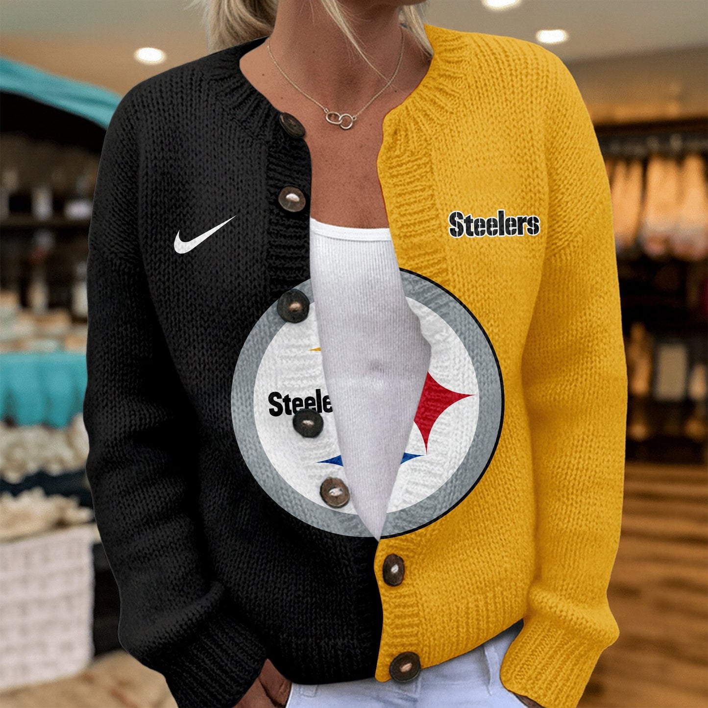 Premium NFL X PIT Smart Woman Love Football Cozy Split Knit Cardigan V2 NDT NHM