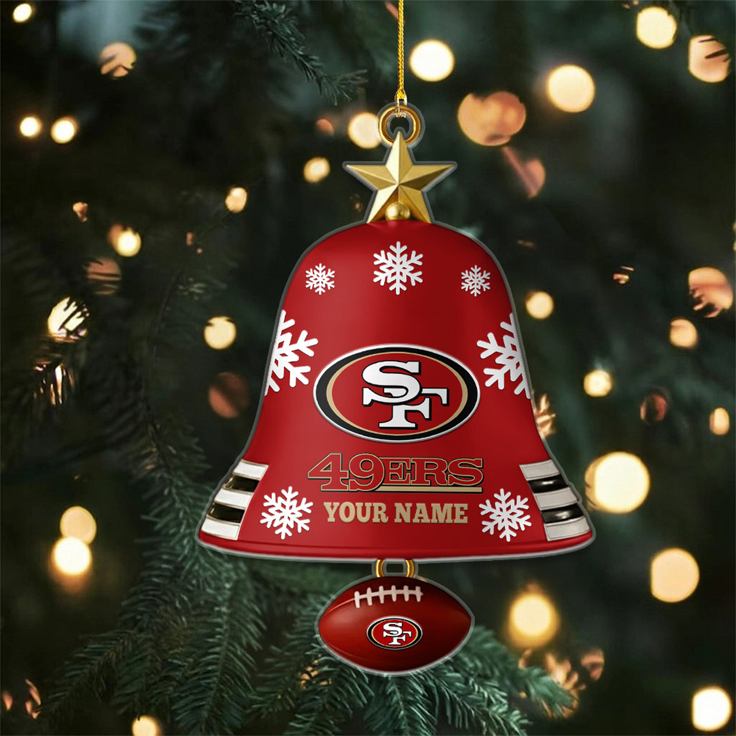SF x NFL Christmas Bell Ornament Custom Any Name DatND DVT