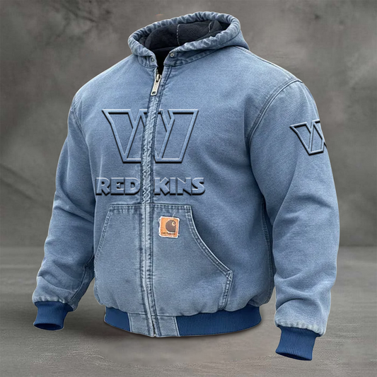 WAS x NFL Retro Hooded Sweatshirt Jacket Casual Workwear Denim Jacket DATND TANTD