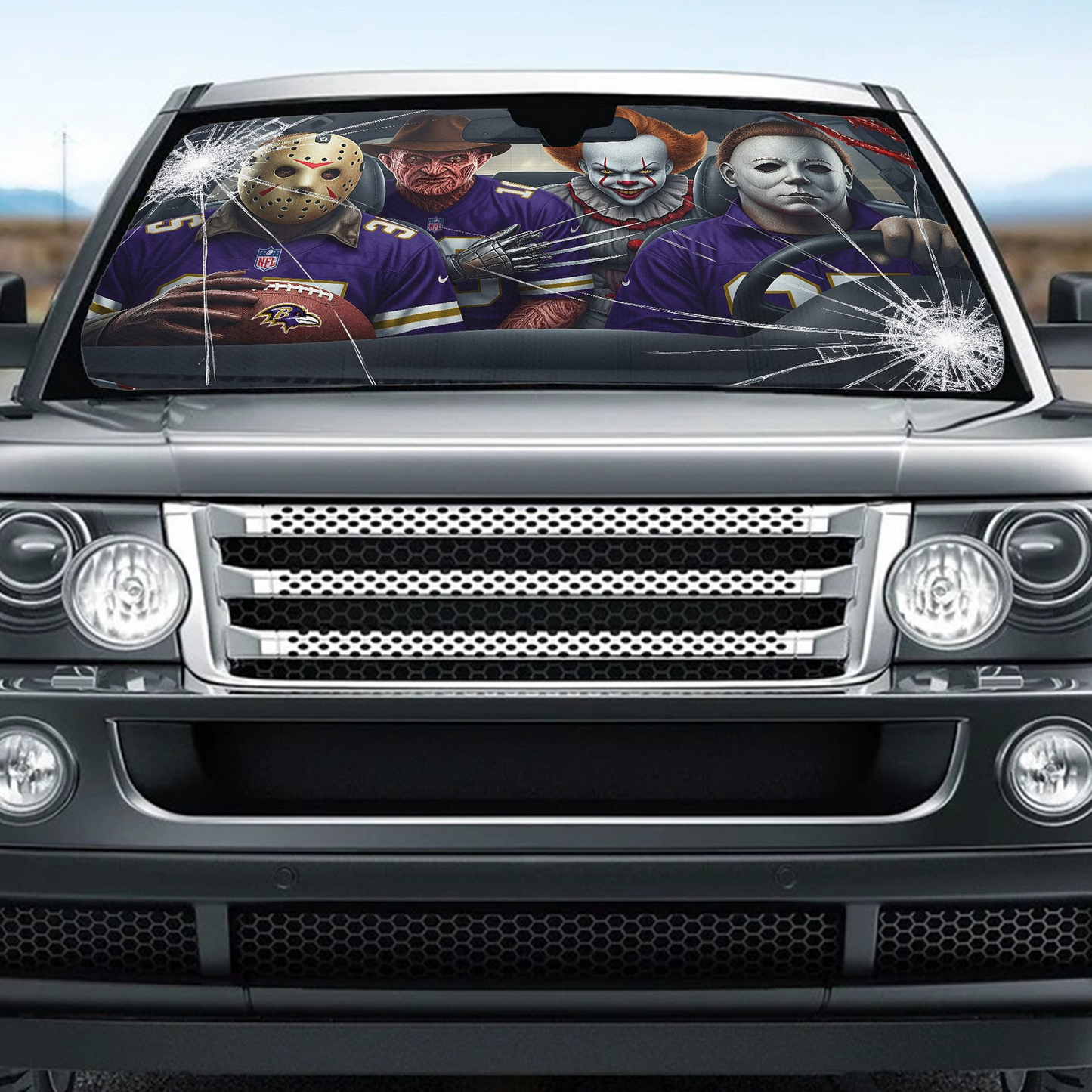 BR x NFL Horror Car Sunshade For Fan DDT CTND