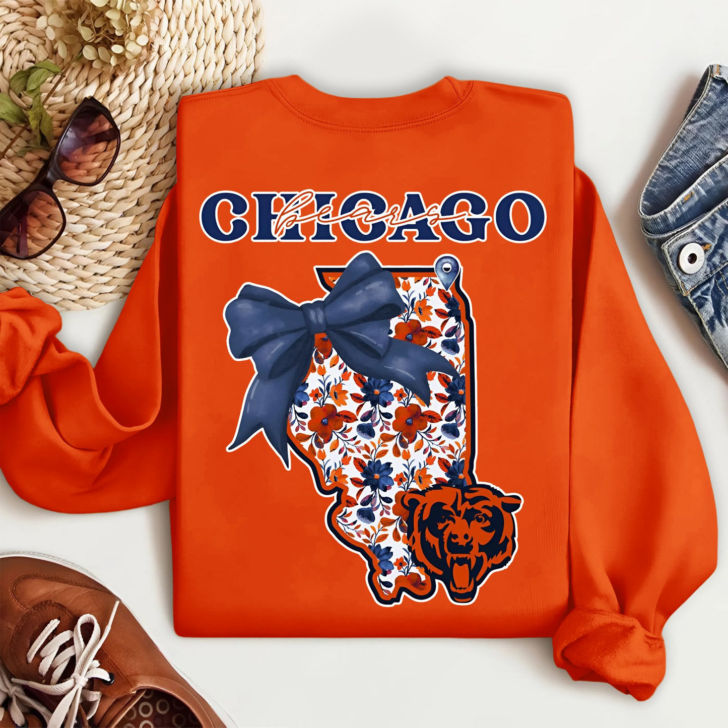 CHI Premium NFL Cozy State Bow Sweatshirt DDT NTL
