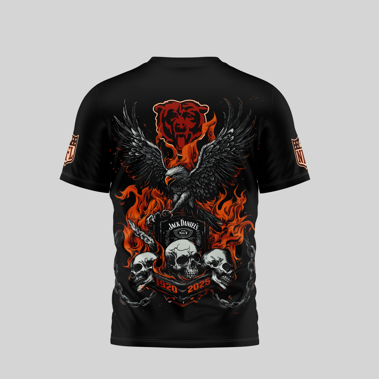 CHI Premium NFL Flaming Eagle Skull T-Shirt DDT CTND