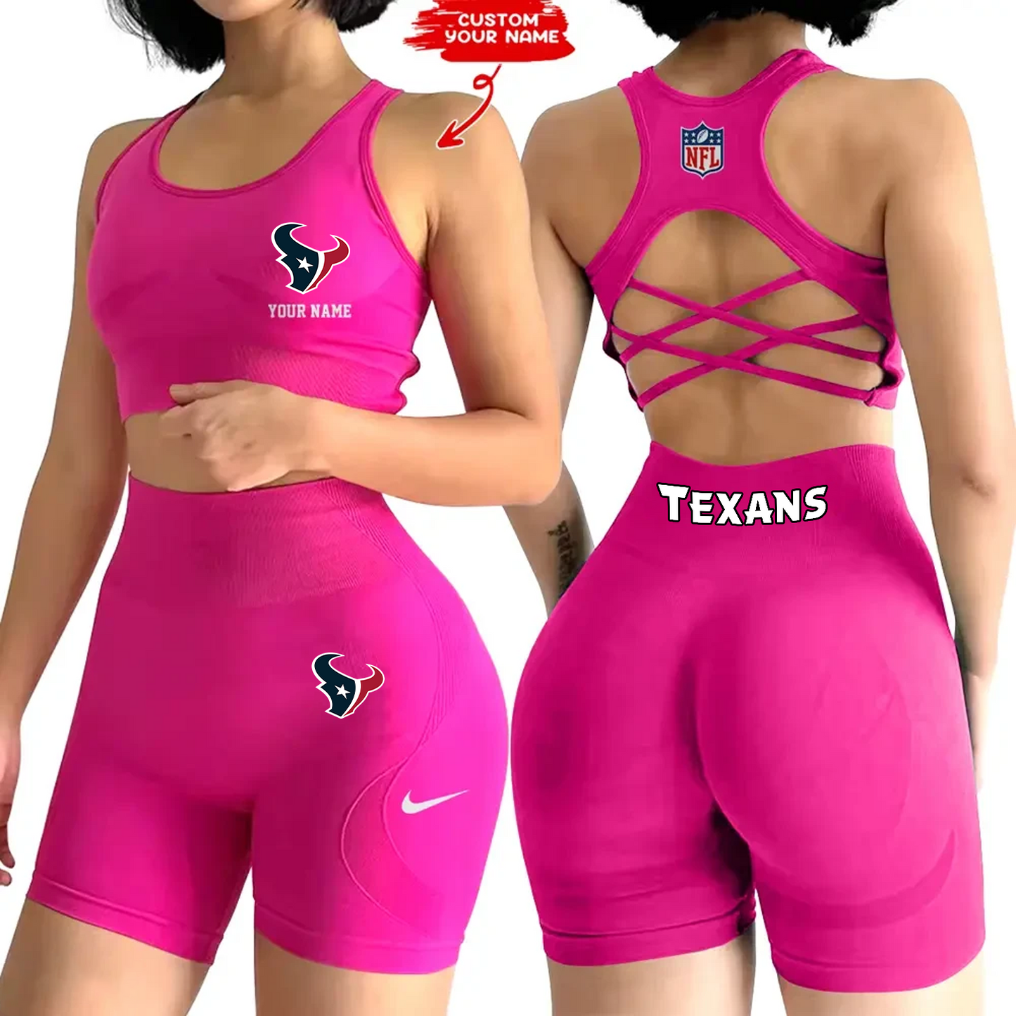 HOU x NFL 2-PCS Women's Seamless Yoga Set Sexy Sport Bra High Waist Sports Shorts DATND TANTD