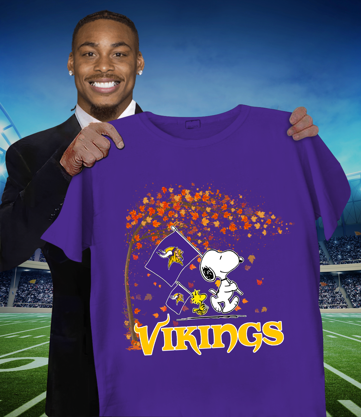 MIN x NFL Snoopy and Woodstock Happy Autumn 2D Shirt DatND ThuongNH