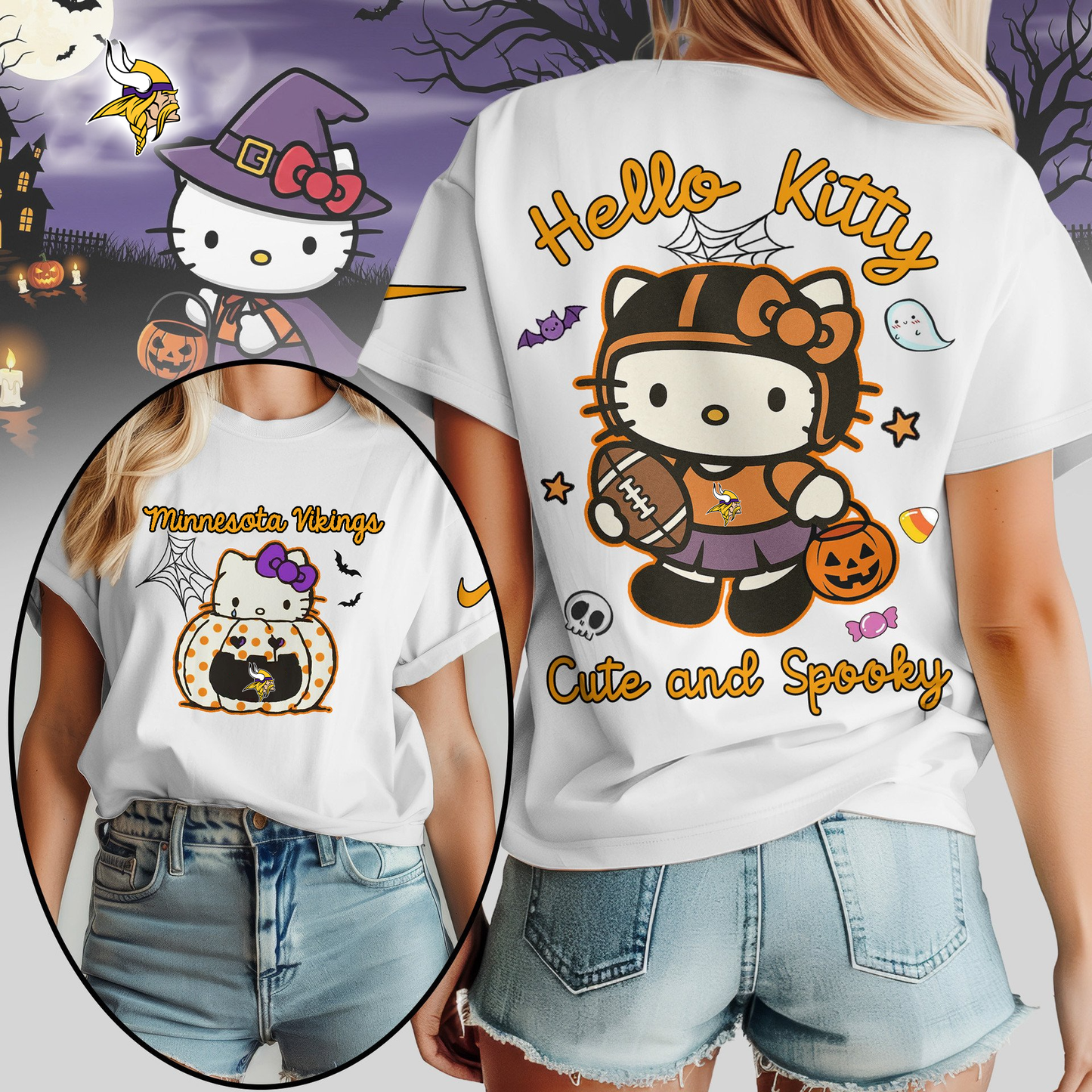 MV Premium NFL Hello Kitty Cute & Spooky Halloween Women Shirt DDT CTND