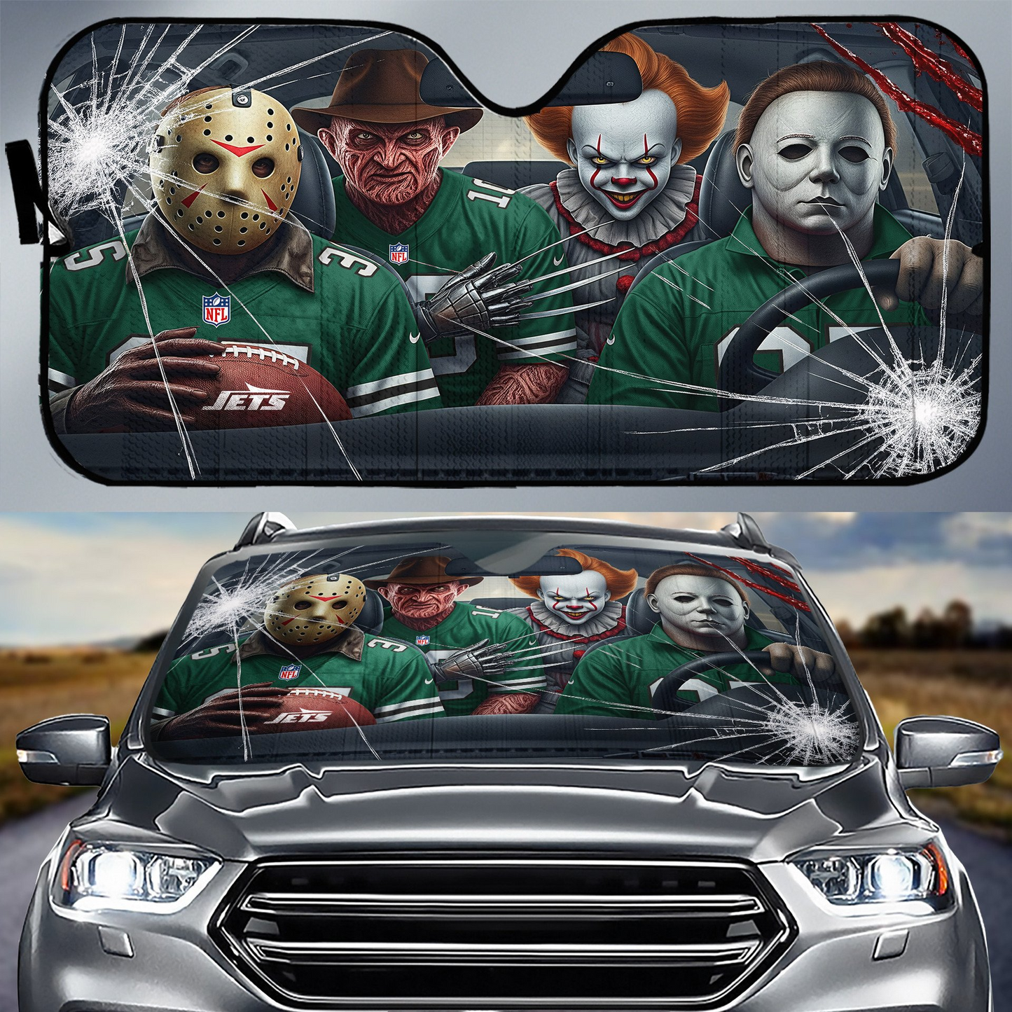 NYJ x NFL Horror Car Sunshade For Fan DDT CTND