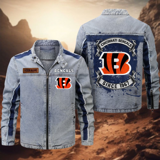 Personalized CIN Premium NFL Street Scar Denim Jacket DDT CTND
