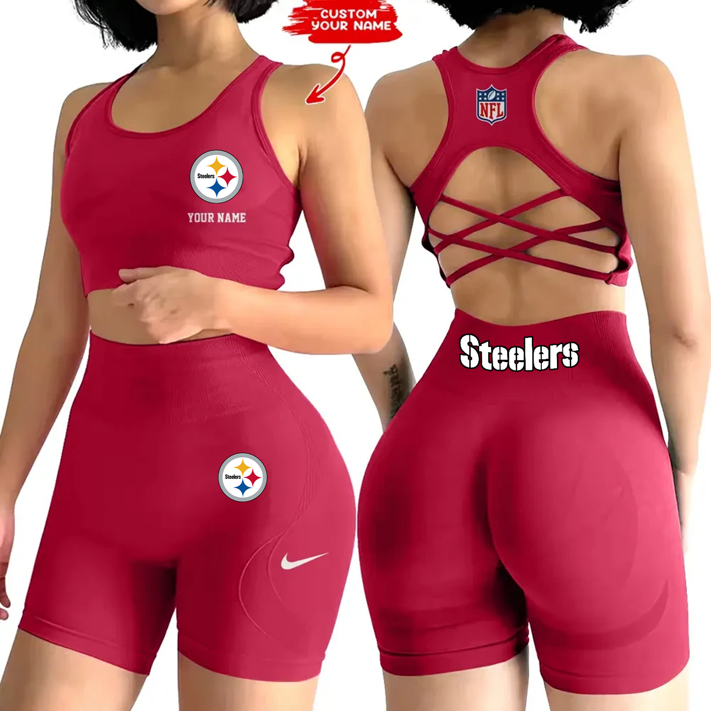 PIT x NFL 2-PCS Women's Seamless Yoga Set Sexy Sport Bra High Waist Sports Shorts DATND TANTD