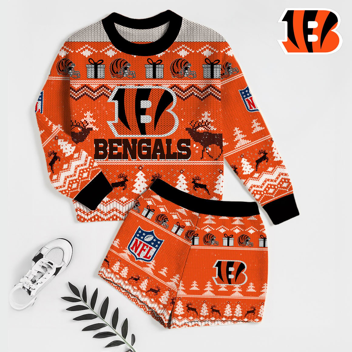 Premium NFL CIN Holiday Sweatshirt & Shorts Set V1 NMD TTV