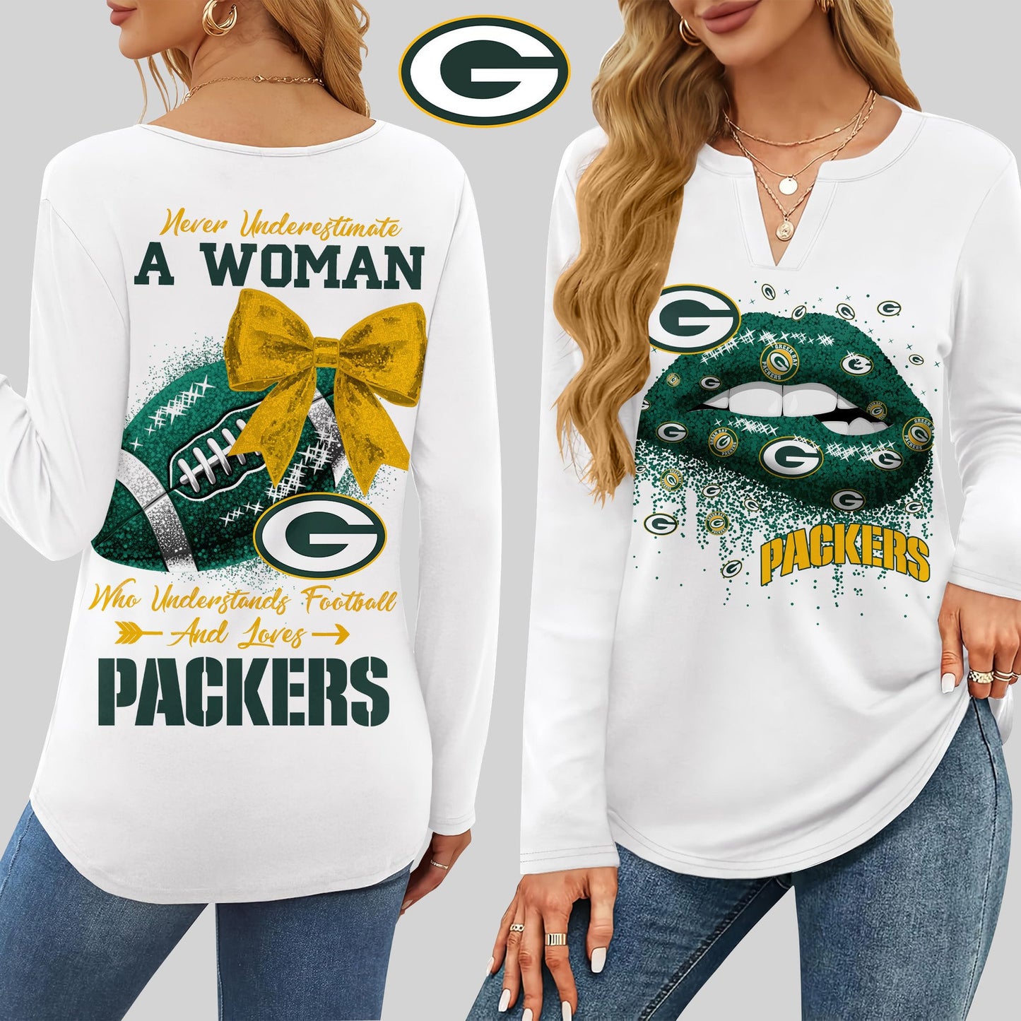 Premium NFL GB X V-neck Long Sleeve Shirt NDT NHM