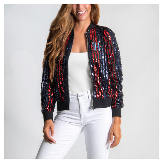 Premium NFL HOU Women Sequin Bomber Jacket V1 NMD TTV
