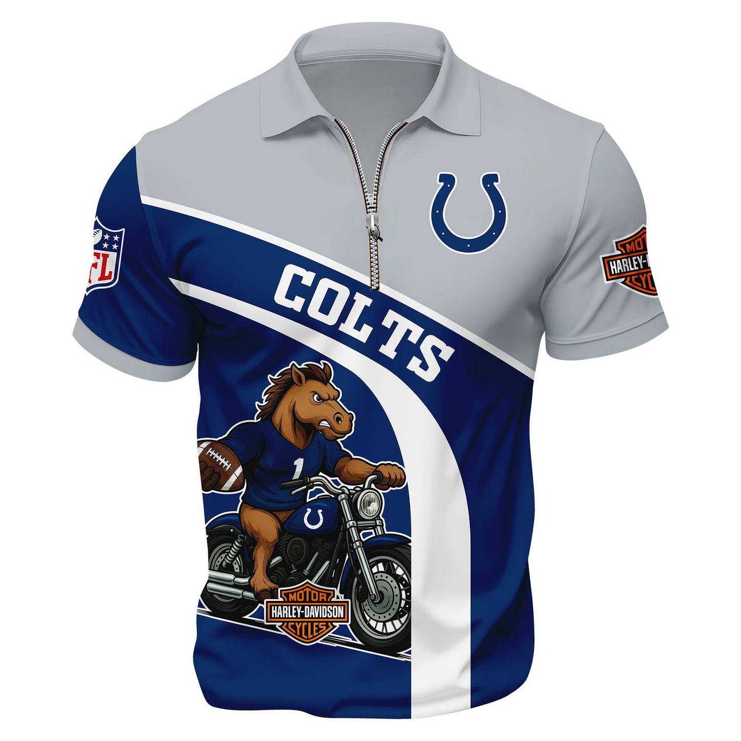 Premium NFL IND x Harley-Davidson Polo Zipper Shirt V1 NMD TTV