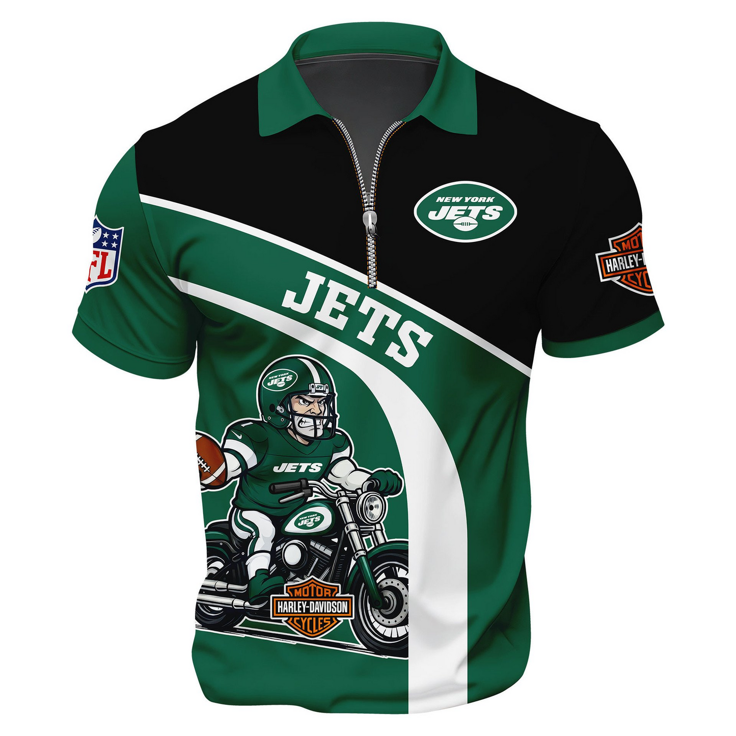 Premium NFL NYJ x Harley-Davidson Polo Zipper Shirt V1 NMD TTV