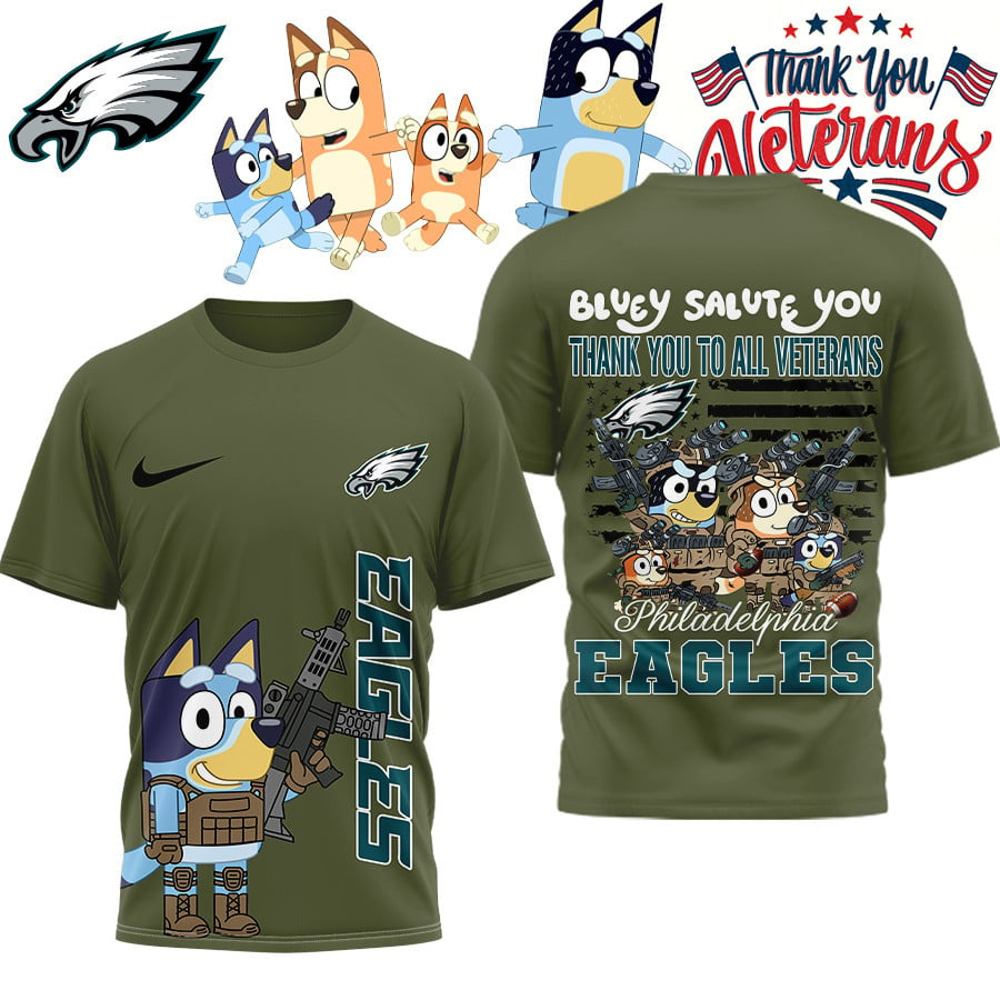 Premium NFL PHI Bluey Salute Veterans T-shirt V2 NMD TTV