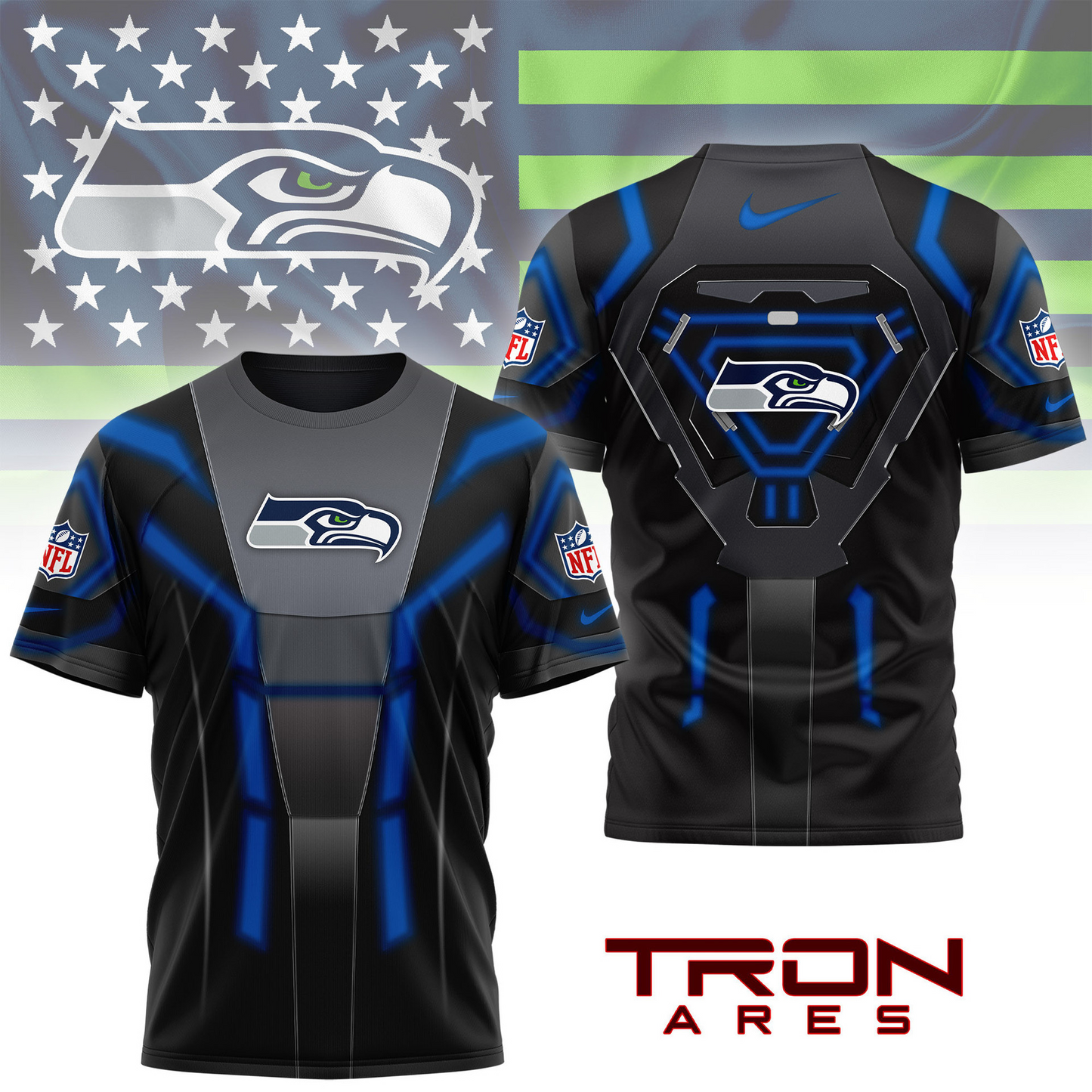 Premium NFL SEA Sci-Fi Tron Ares T-shirt V1 NMD TTV