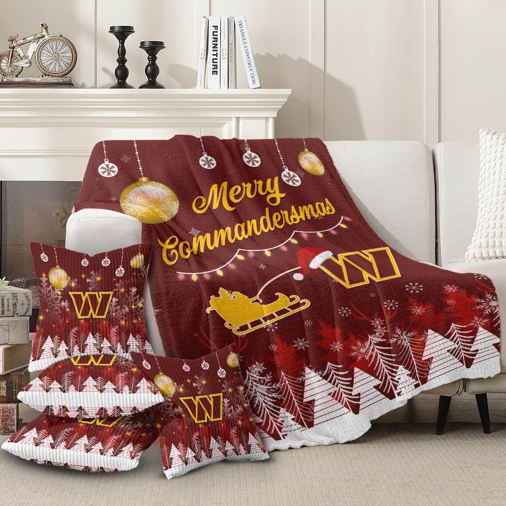 Premium NFL WAS Christmas Fleece Blanket & Throw Pillow Combo V1 NMD NHM