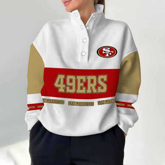 SF x NFL Women's Retro Casual Snap Mockneck Pullover DATND TANTD