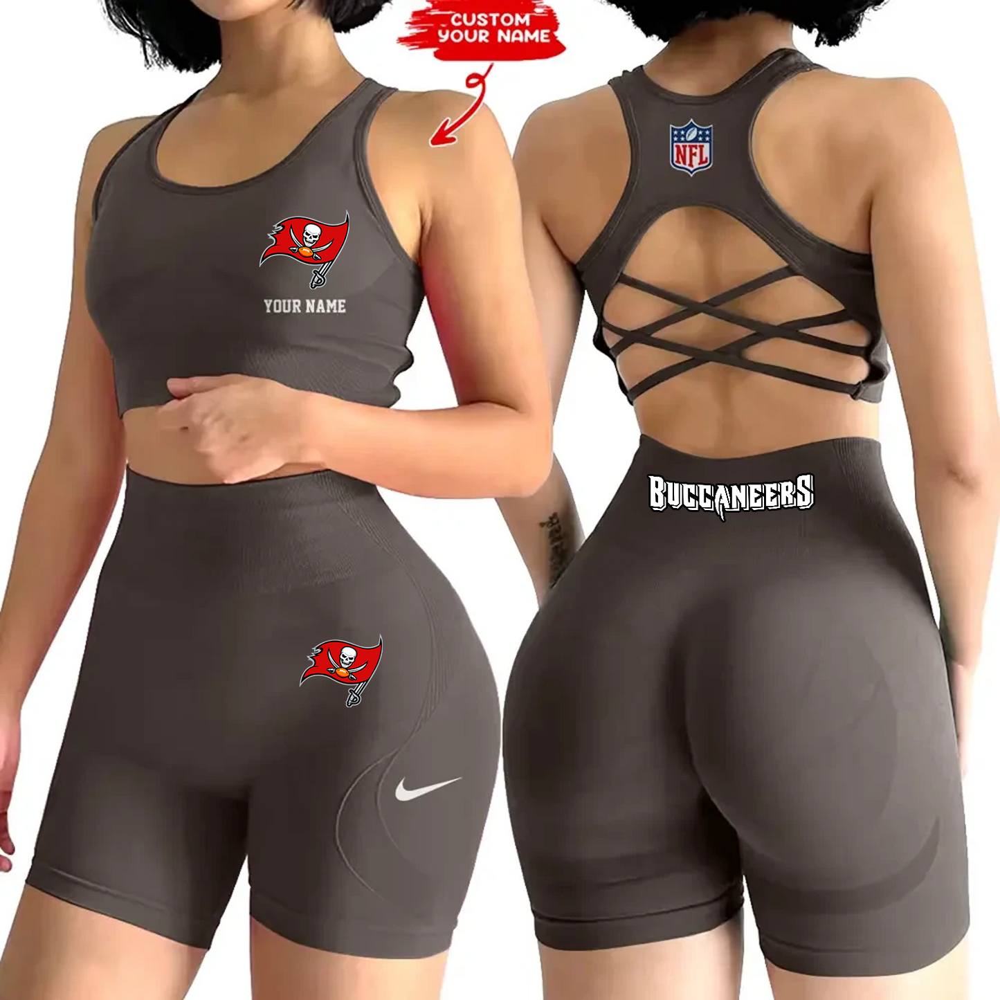 TB x NFL 2-PCS Women's Seamless Yoga Set Sexy Sport Bra High Waist Sports Shorts DATND TANTD