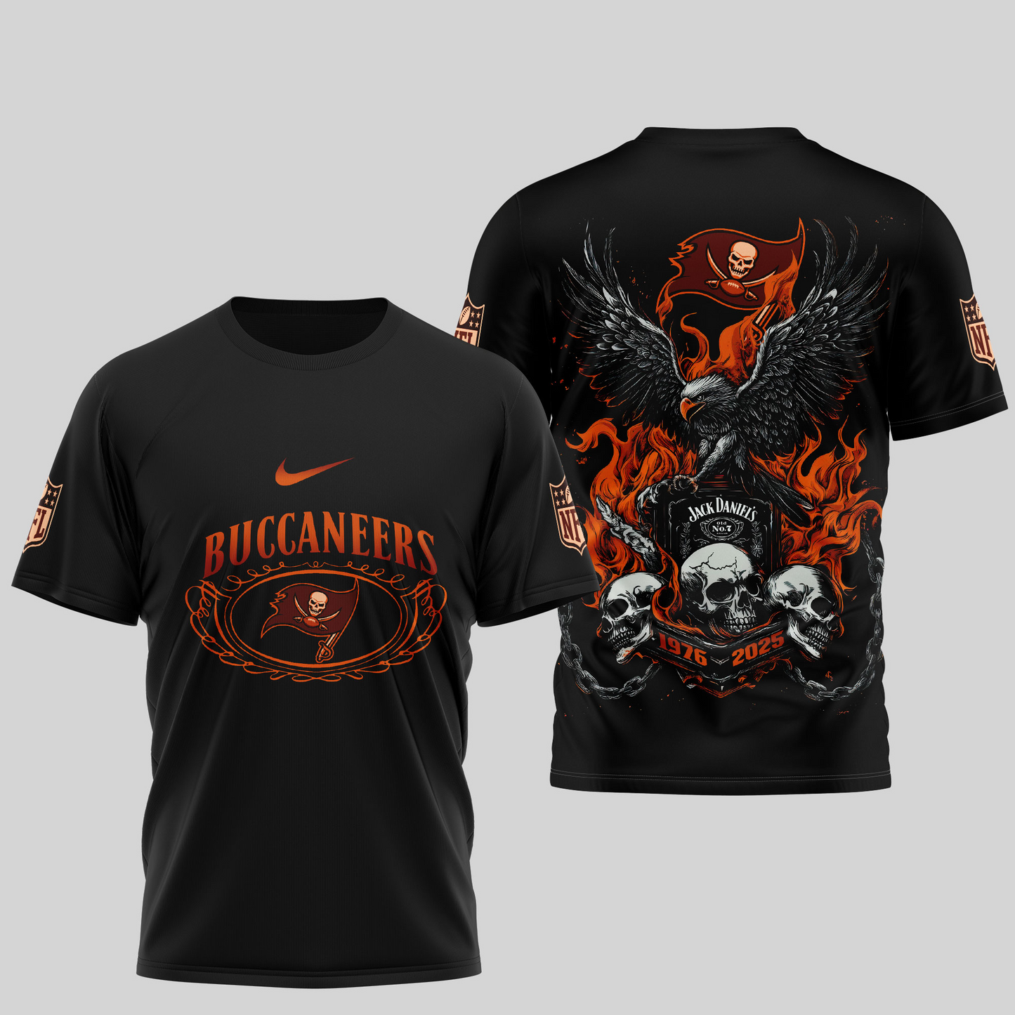 TBB Premium NFL Flaming Eagle Skull T-Shirt DDT CTND