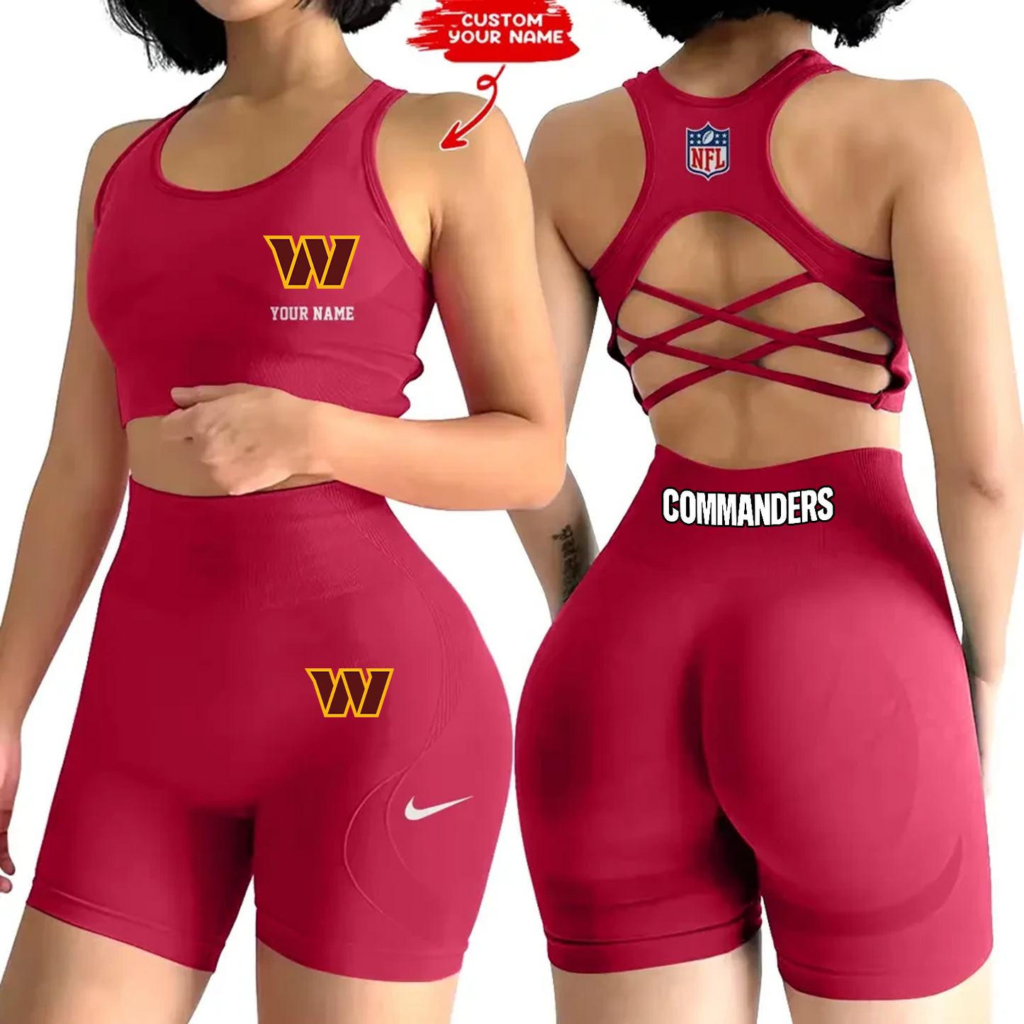 WAS x NFL 2-PCS Women's Seamless Yoga Set Sexy Sport Bra High Waist Sports Shorts DATND TANTD