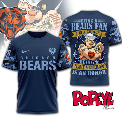 CHI Premium NFL Navy Veteran Popeye 3D Shirt DDT CTND