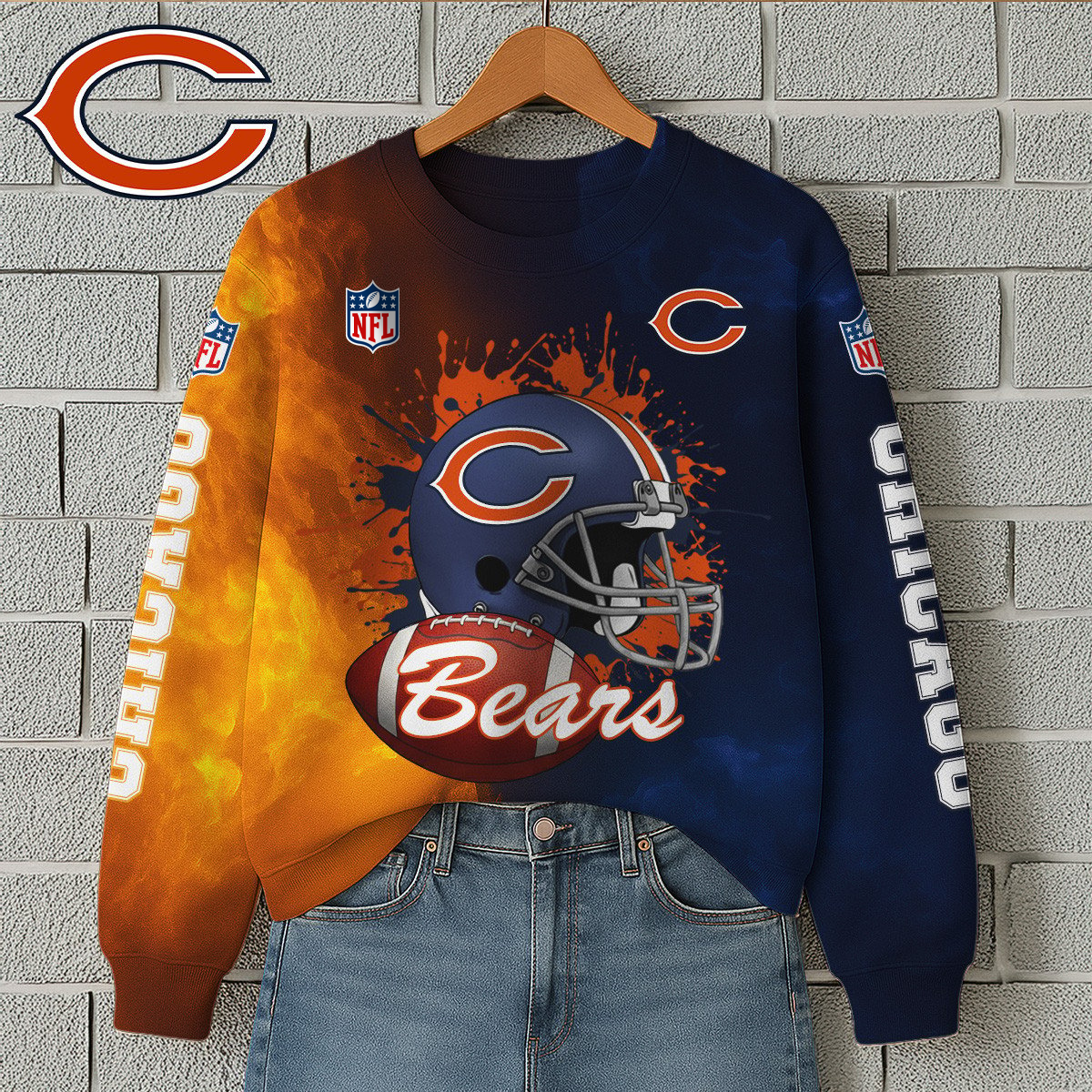 CHI Premium NFL Printed Long Sleeve Casual Sweatshirt DDT NTL