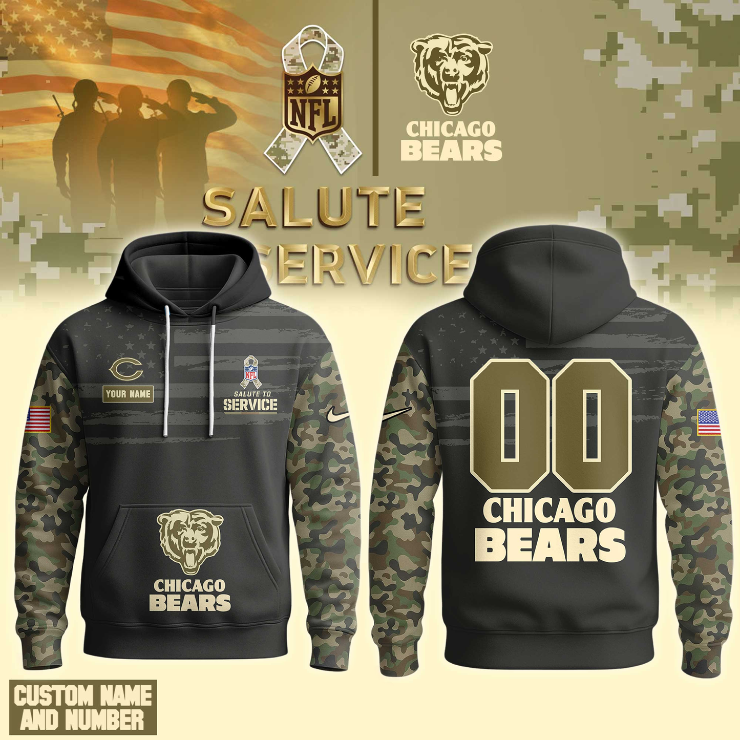 CHI Premium NFL Salute To Service Hoodie DDT  NTL