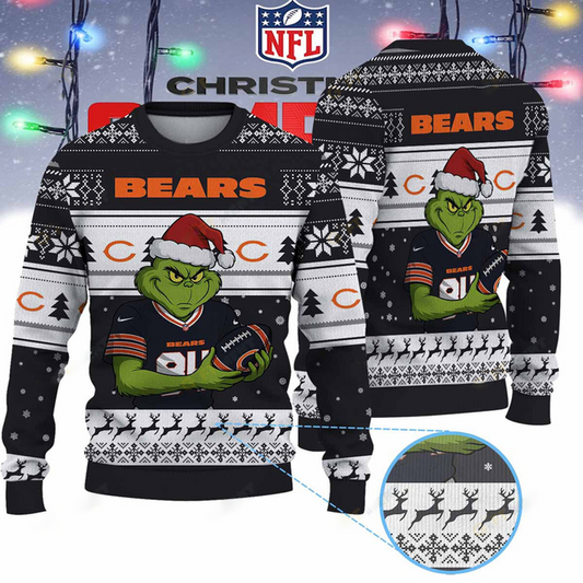 CHI  X NFL Grinch Jersey Premium Ugly Sweater Xmas DATND THUONGNH