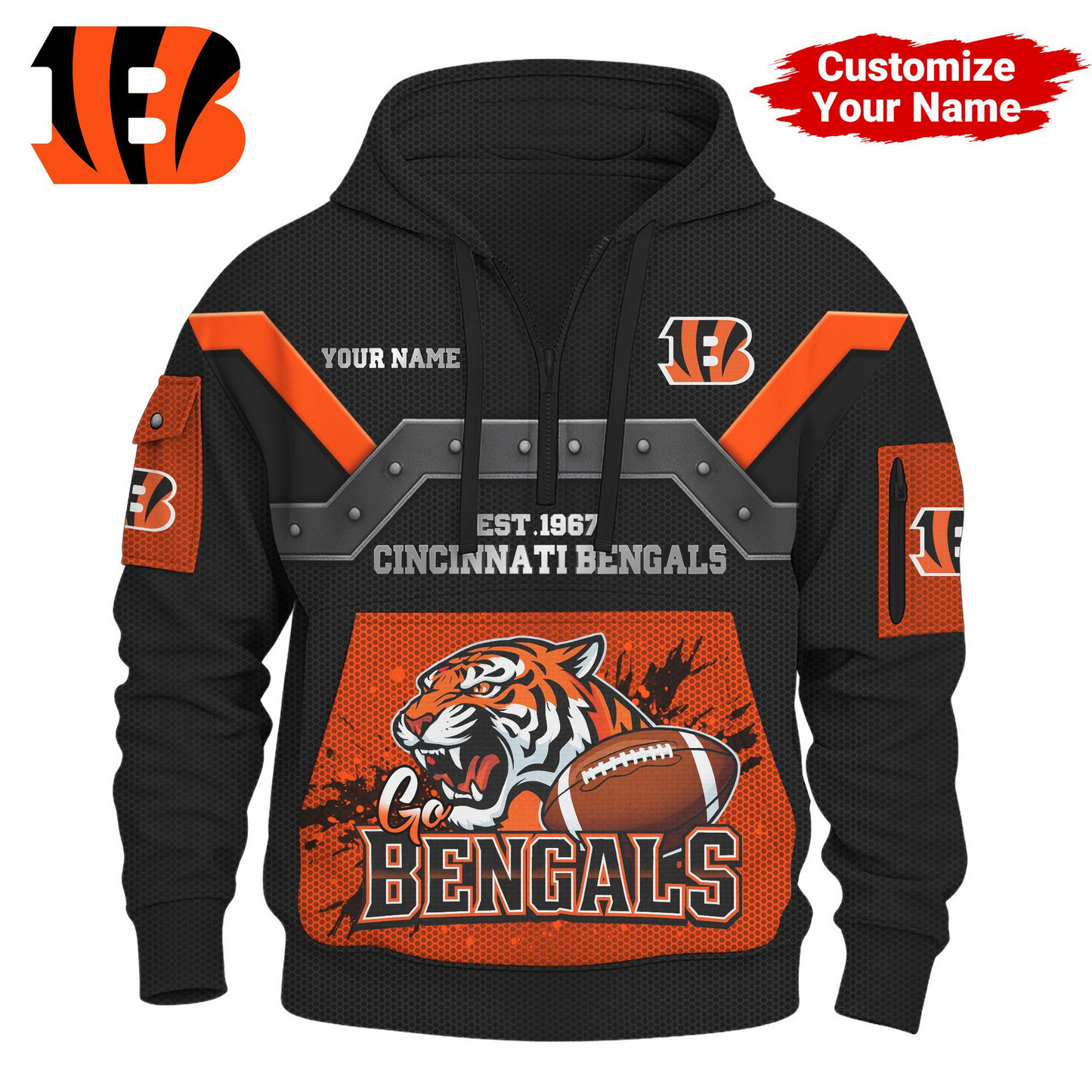 CIN Premium NFL 3D Half Zip Hoodie DDT NTL
