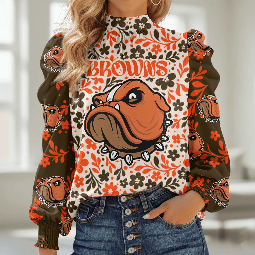 CLE NFL Women Puff Sleeve Blouse DDT NTL