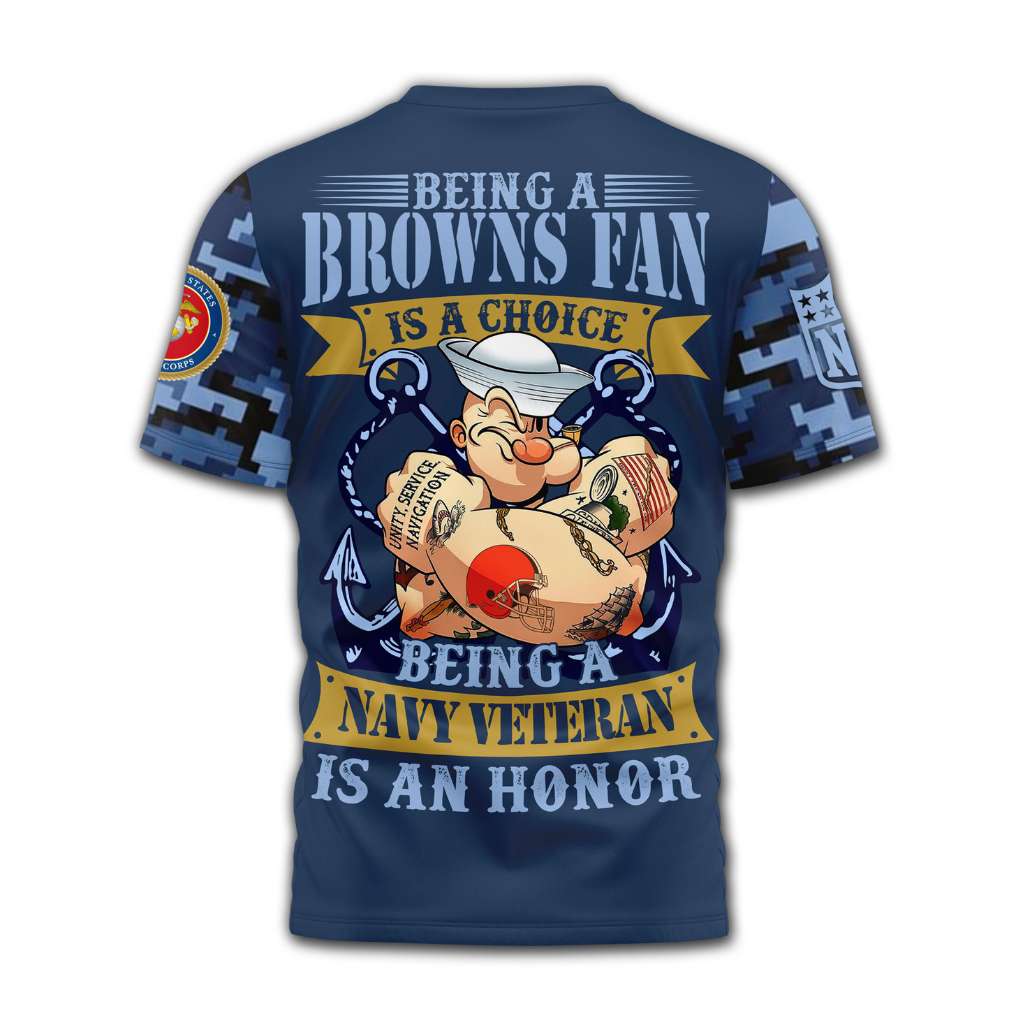 CLE Premium NFL Navy Veteran Popeye 3D Shirt DDT CTND