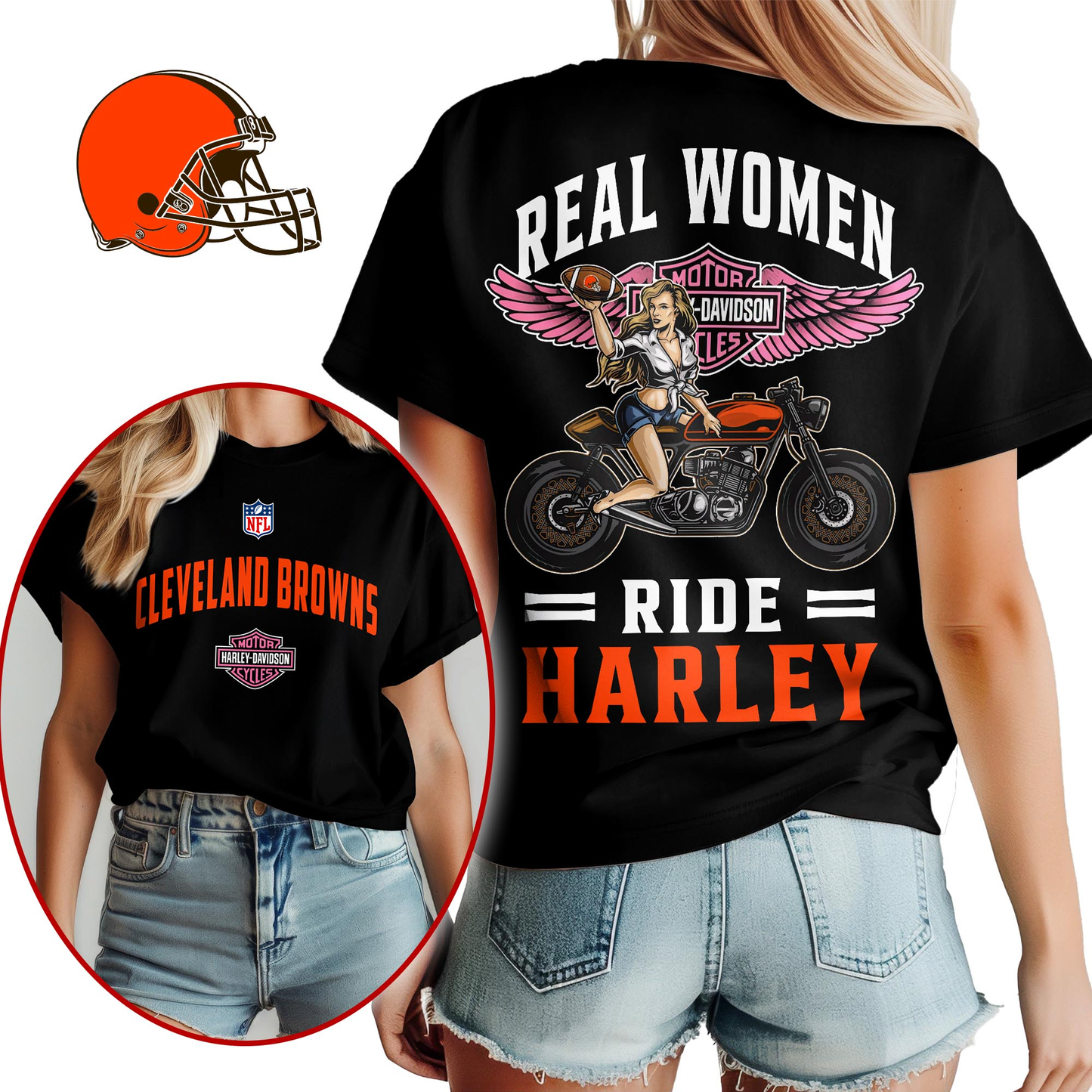 CLE Premium NFL Real Women Ride Harley 3D Shirt DDT CTND