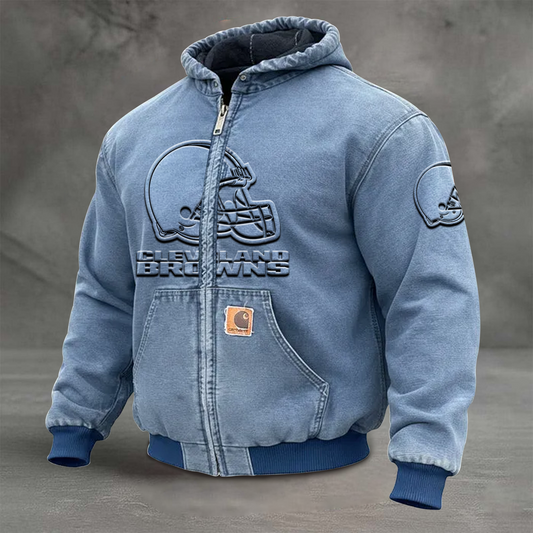 CLE x NFL Retro Hooded Sweatshirt Jacket Casual Workwear Denim Jacket DATND TANTD