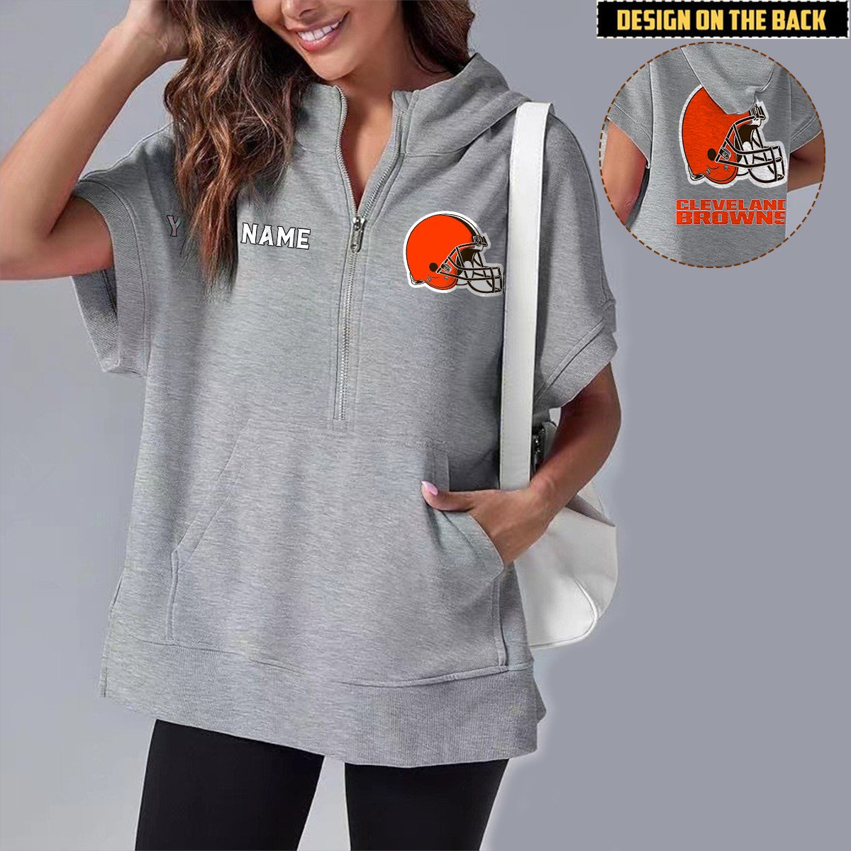 CLE x NFL Short Sleeve Zip Hoodie DATND TANTD