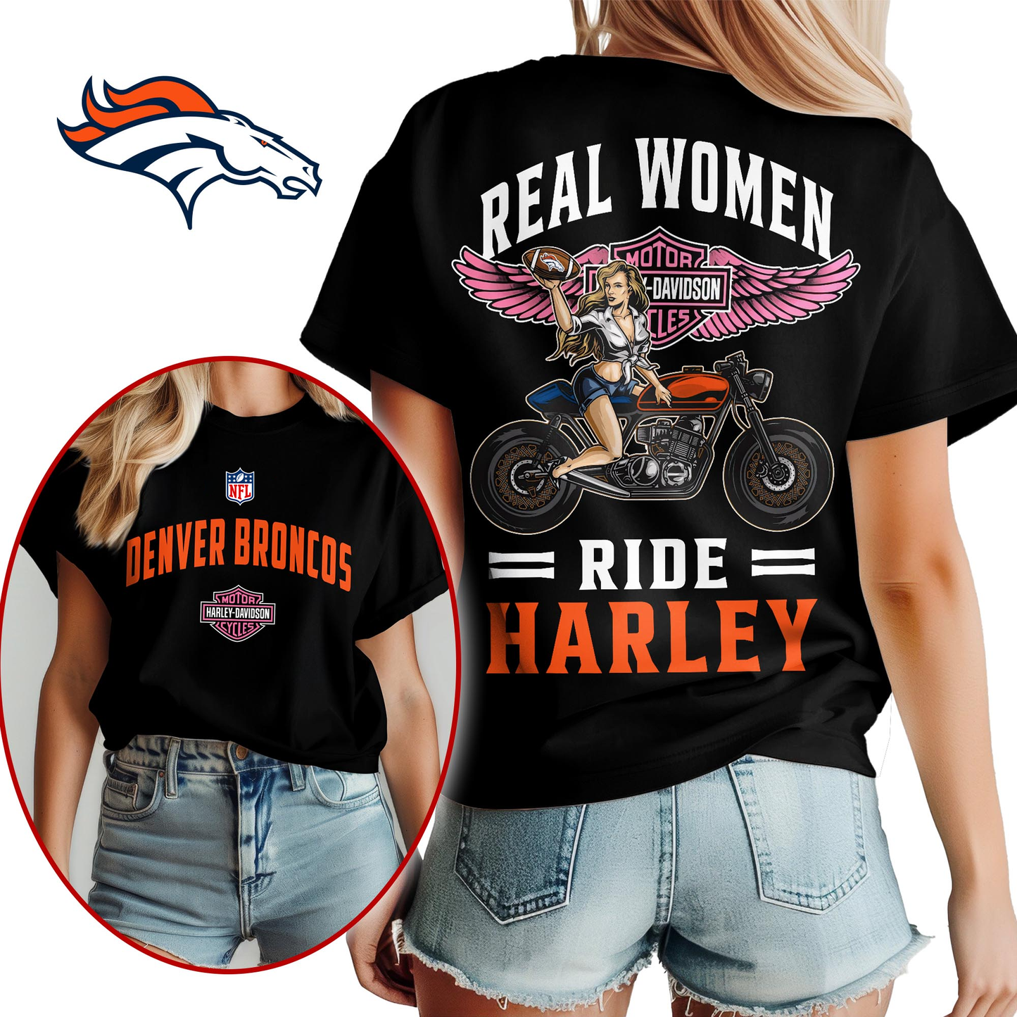 DB Premium NFL Real Women Ride Harley 3D Shirt DDT CTND