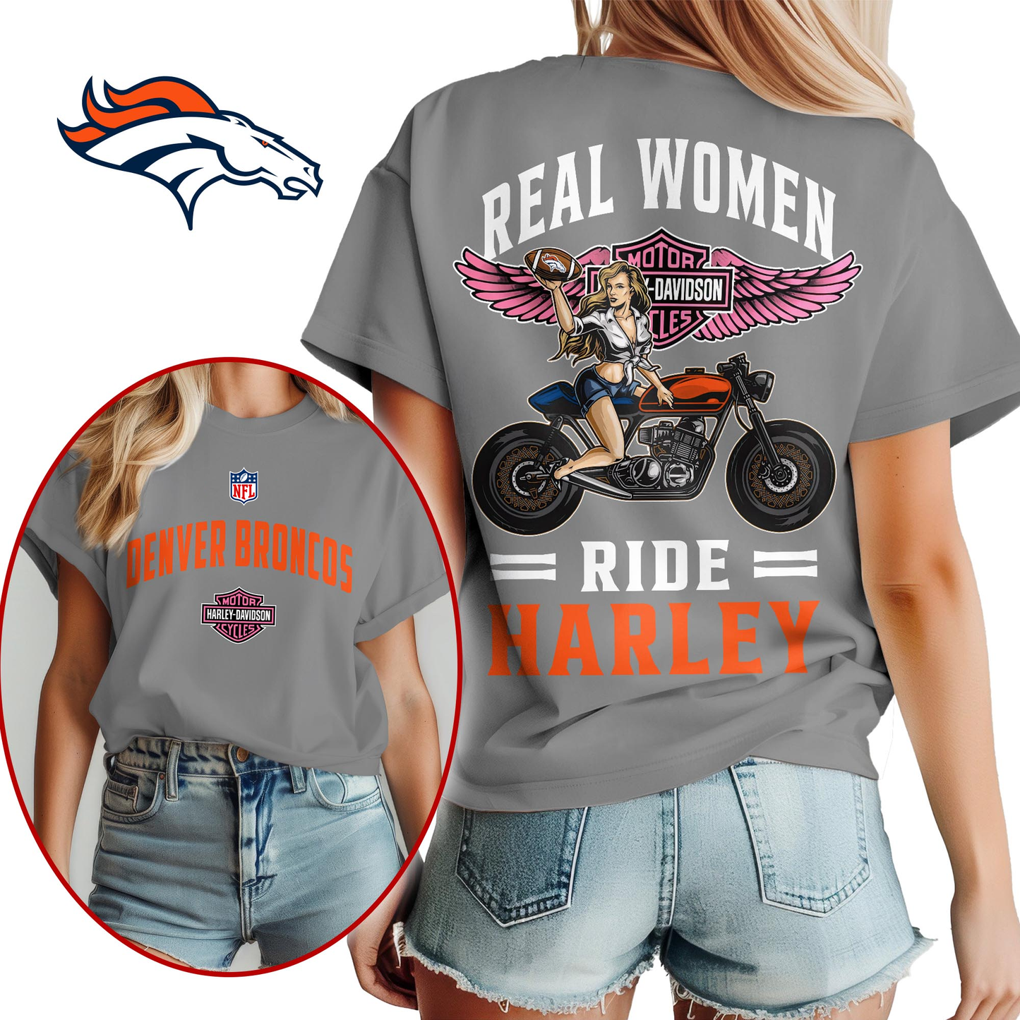 DB Premium NFL Real Women Ride Harley 3D Shirt DDT CTND