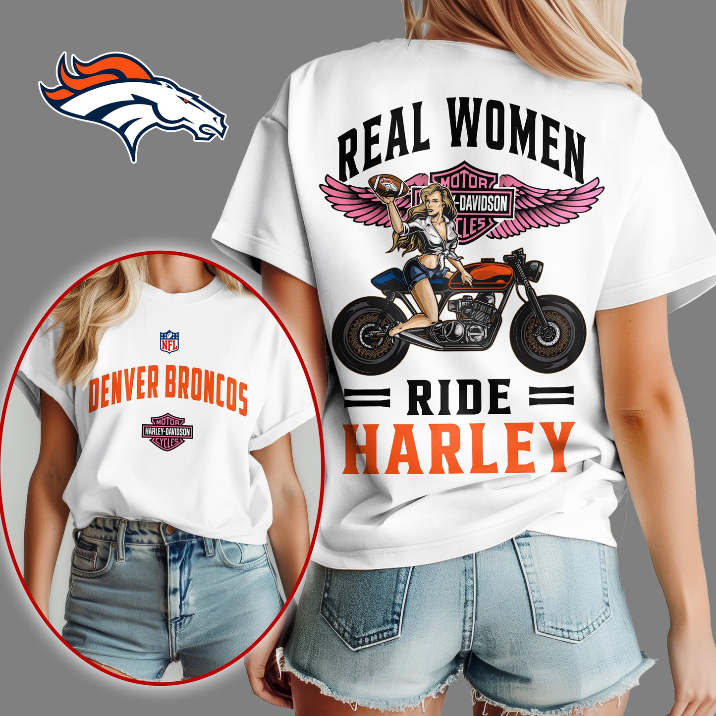 DB Premium NFL Real Women Ride Harley 3D Shirt DDT CTND